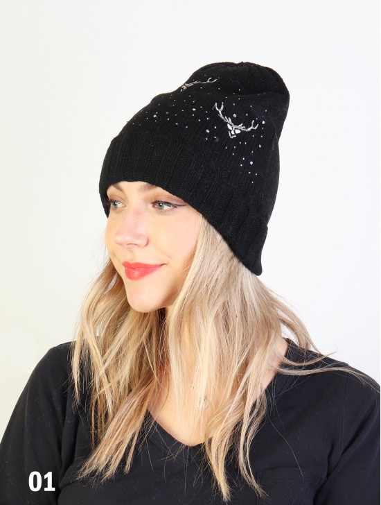 Fashion Knitted Hat W/ Moose Detail (Hat Only)